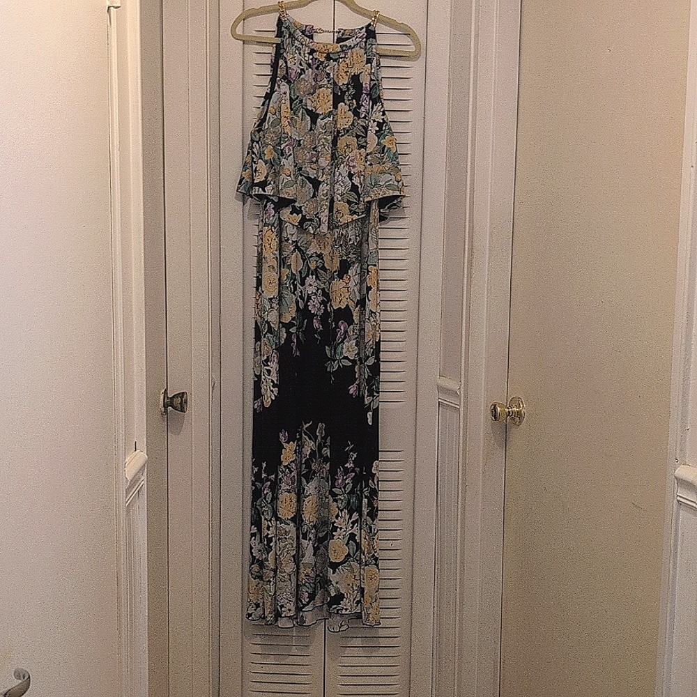 Thalia Sodi Maxi Dress XXL Floral Romantic Boho Feminine Flowy Chain Neckline